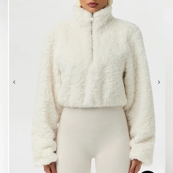 NWT NAKED WARDROBE SHERPA QUARTER-ZIP CROPPED SWEATER - Picture 1 of 9